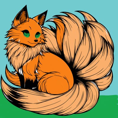 realistic detailed 9 tailed anime fox