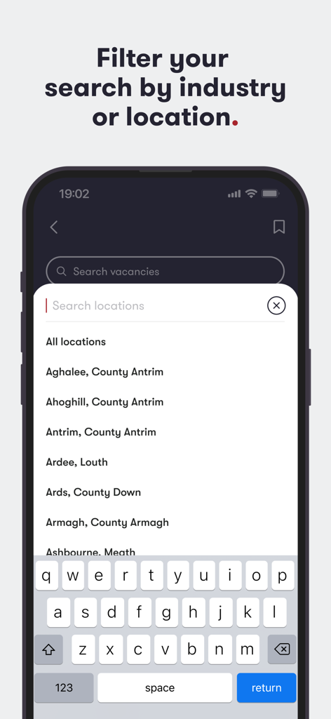 Staffline - Staffline app interface showing a list of job locations for filtering search results