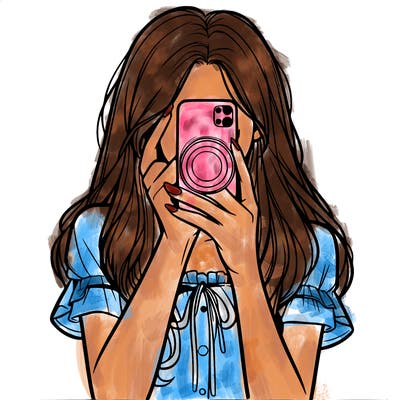 a realistic girl holding her phone taking pictures