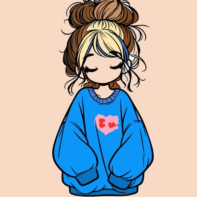 girl with baggy sweatshirt and messy bun