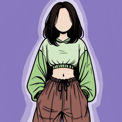 realistic girl faceless with baggy pants and a crop top