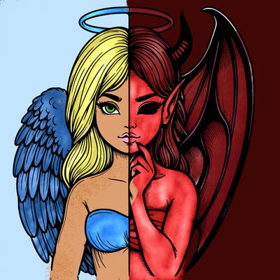 realistic angel half demon