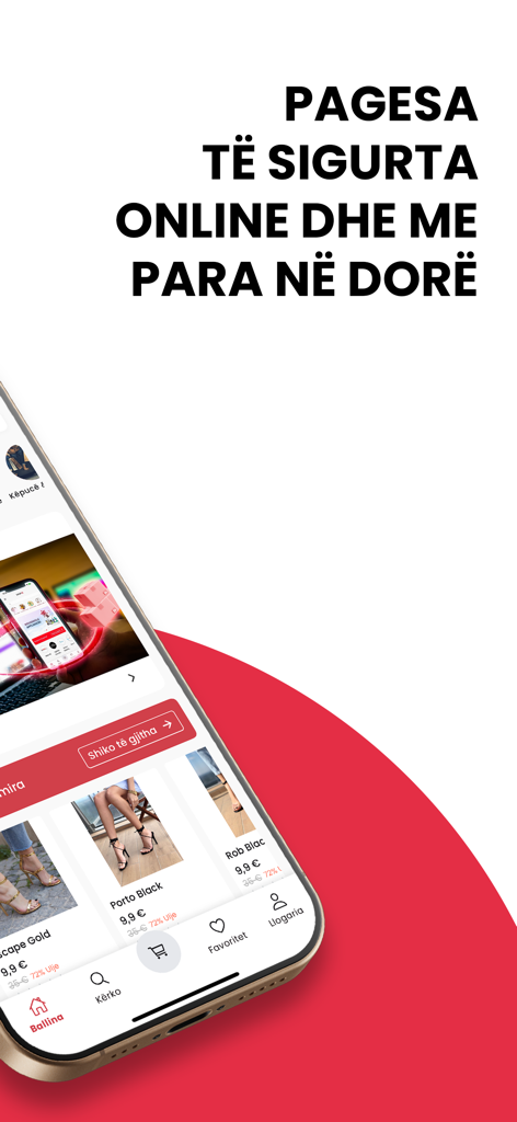 ShopAZ - ShopAZ app interface showing secure online and cash payment options in Albanian with a selection of fashion footwear