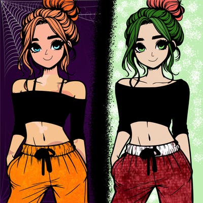 girl with croptop sweatpants hair in a bun realistic