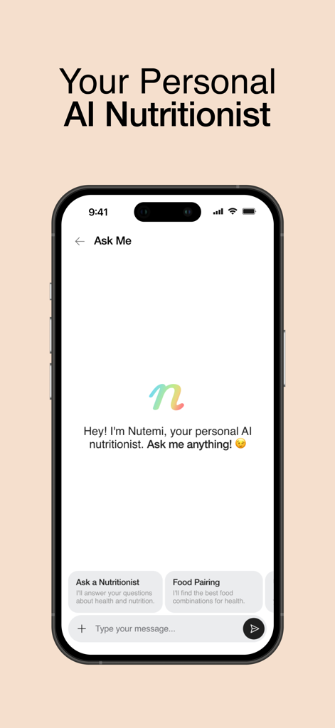 Interfaz de chat de la aplicación Nutemi con un asistente de nutricionista por IA