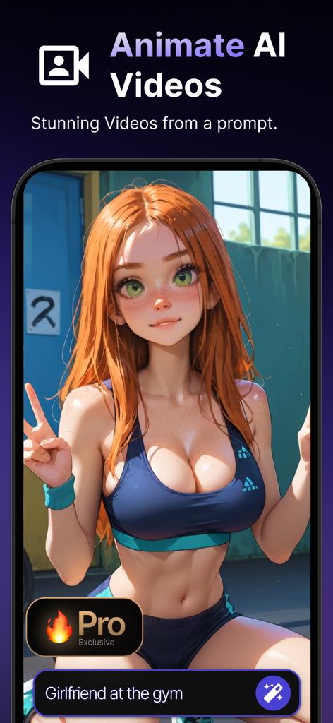 Uma captura de tela do aplicativo Promptchan mostrando a geração de vídeo IA com uma personagem de anime em uma academia.