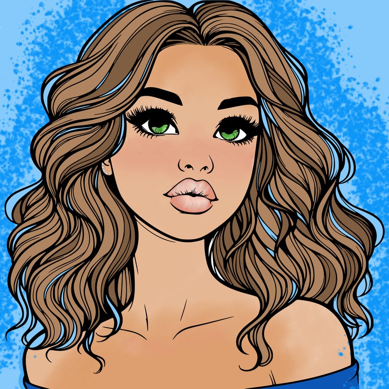 realistic girl with wavy hair and lips