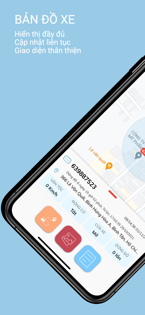 ADSUN - Pantalla de rastreo de vehículos de la app ADSUN mostrando ubicación y estado en tiempo real en un mapa.