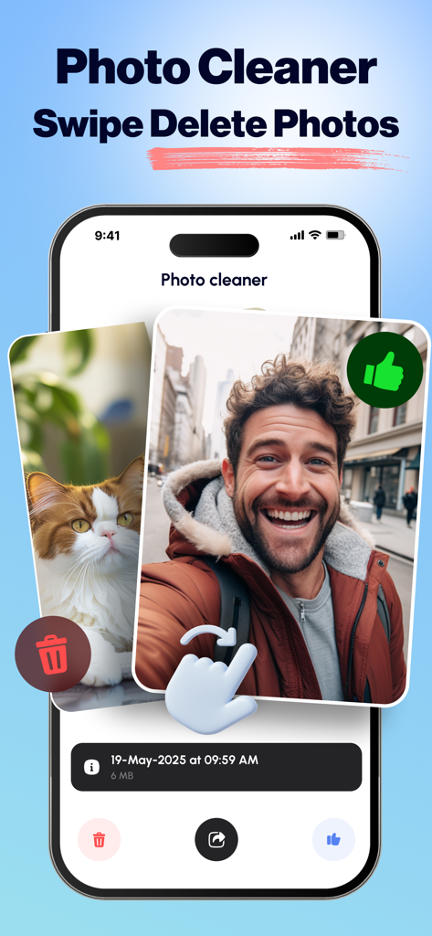 Email Cleaner : Inbox Cleaner - Smartphone interface for deleting photos with a swipe gesture