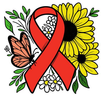 cancer awareness symbol with flowers and butterflies