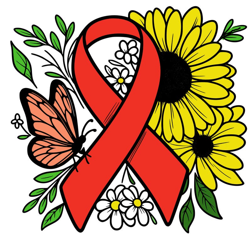 cancer awareness symbol with flowers and butterflies