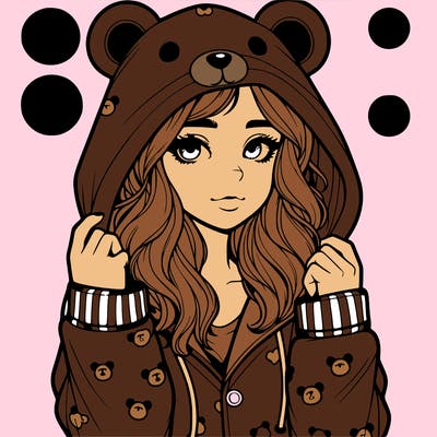 realistic girl in a animal pjs hoodie