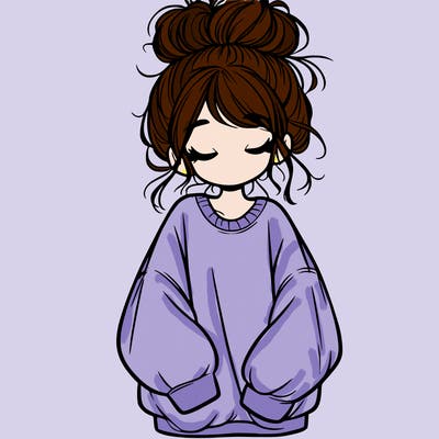 girl with baggy sweatshirt and messy bun