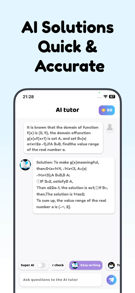 Goth AI - Math Problem Solver - Screenshot of Goth AI app showing a step by step math problem solution provided by an AI tutor