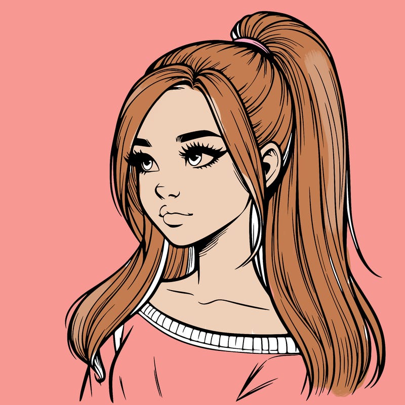 realistic girl with a high ponytail