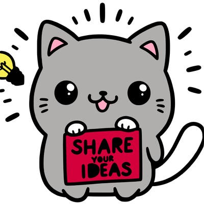 a cute cat saying share your ideas