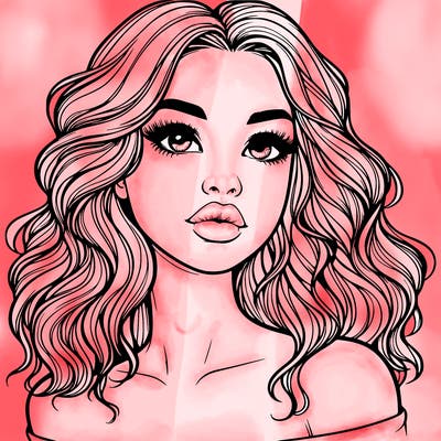 realistic girl with wavy hair and lips