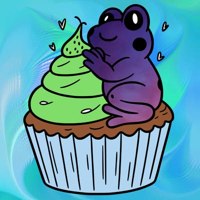 frog sitting on a cupcake