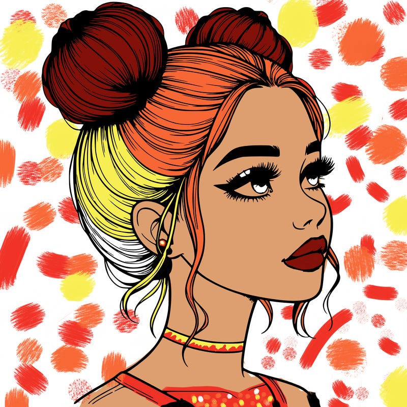 realistic girl with buns on the top of her head