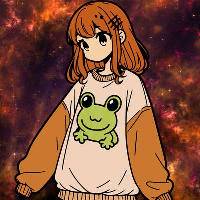 girl wearing frogging sweatshirt