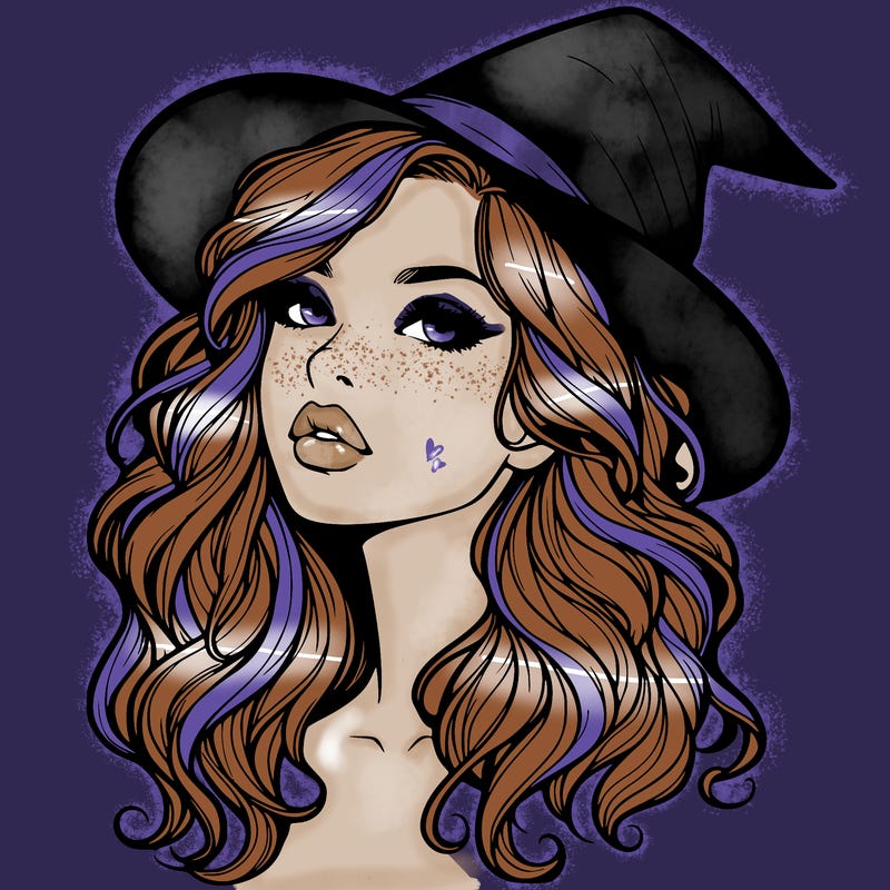 realistic witch girl with wavy hair and lips