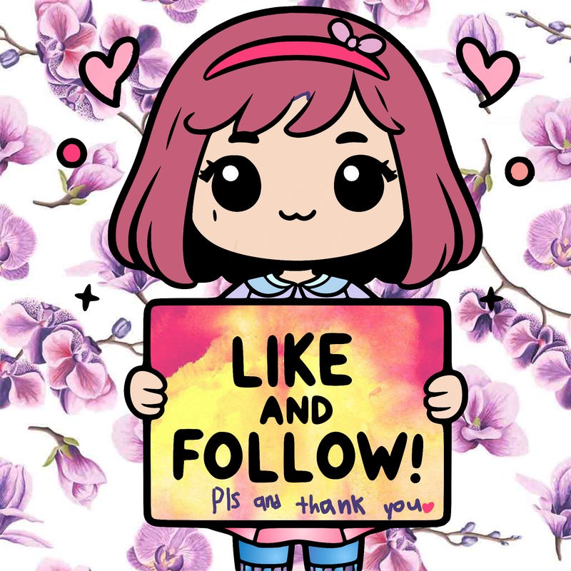a girl holding a sign that says like and follow!