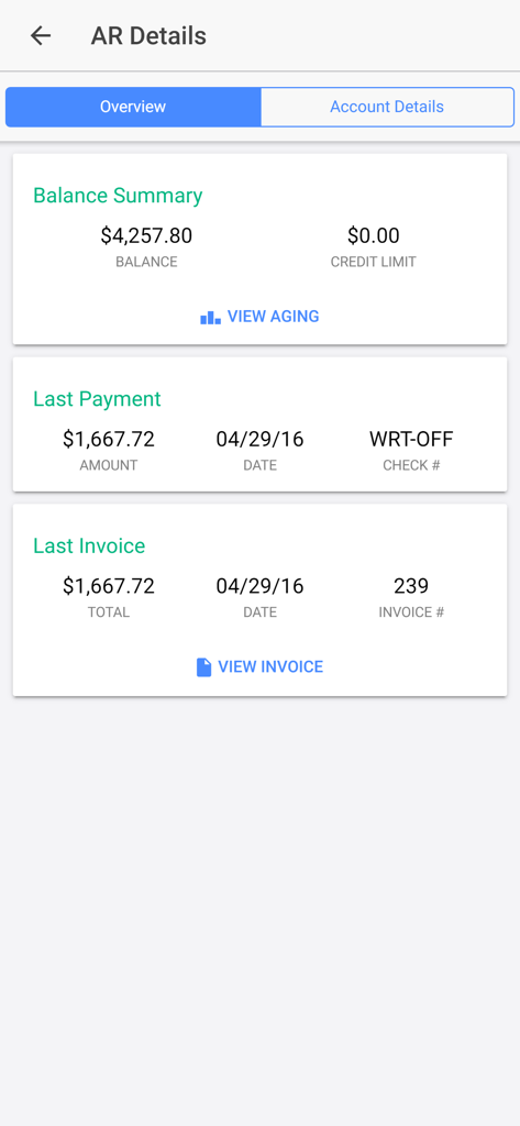 Viking Food Bermuda - Viking Food Bermuda mobile app account balance summary and last invoice screen