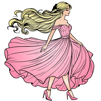 realistic woman in a dress flowing in the wind
