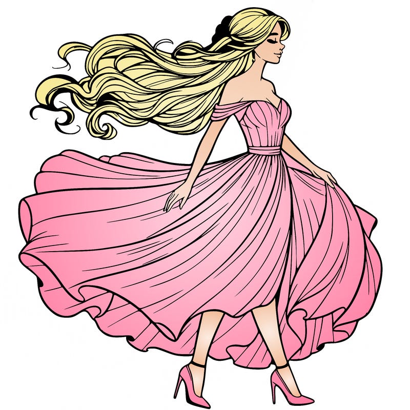 realistic woman in a dress flowing in the wind