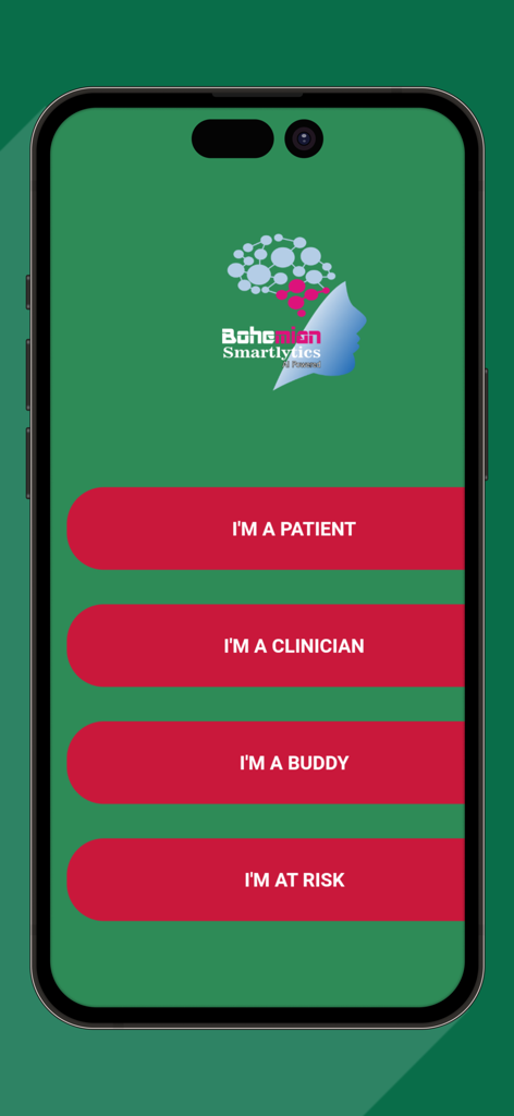 SPEEDY APP - Pantalla de inicio de sesión de Speedy App con opciones para seleccionar roles para paciente, médico, compañero o personas en riesgo