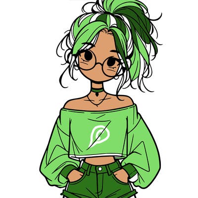 girl with a messy ponytail glasses a baggy crop top and jean shorts