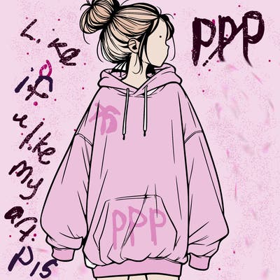 realistic girl with a oversized sweatshirt on and a bun