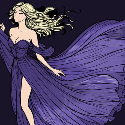 realistic woman in dress flowing the the wind