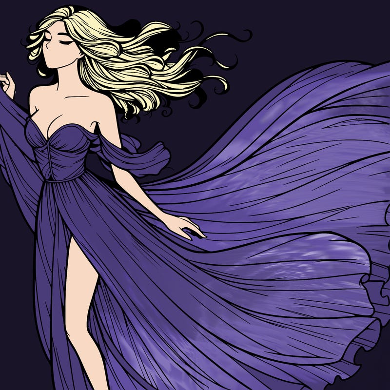realistic woman in dress flowing the the wind