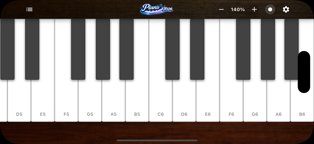 Piano 2026 – Learn piano fast - Clavier de piano virtuel avec des notes étiquetées en mode libre de l'application Piano 2026