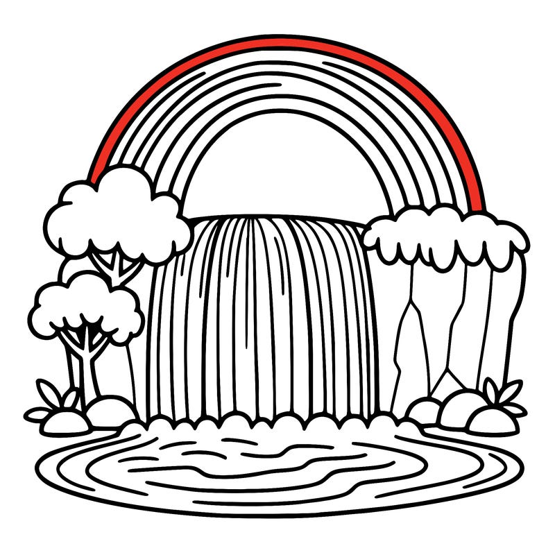 waterfall with a rainbow above