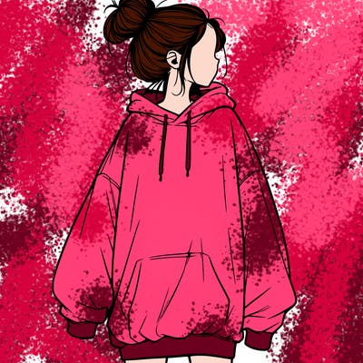 realistic girl with a oversized sweatshirt on and a bun