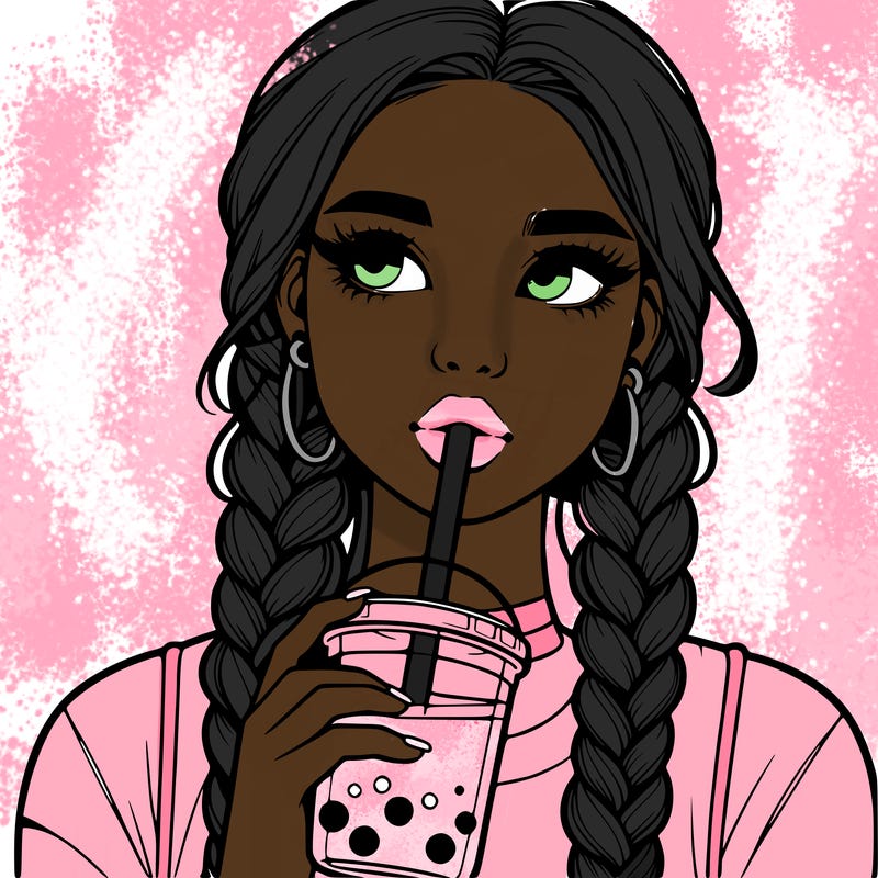realistic girl with braided hair drinking boba