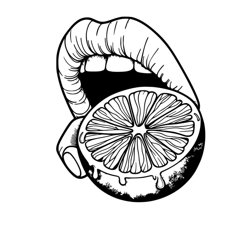 realistic lips eating lime