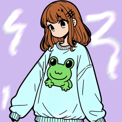 girl wearing frogging sweatshirt
