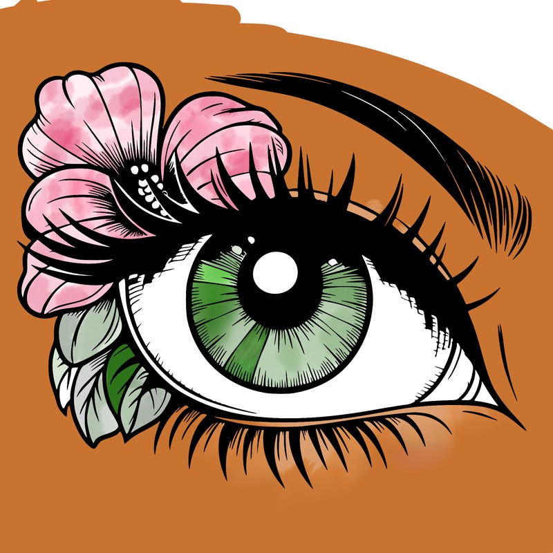 realistic eye with flower