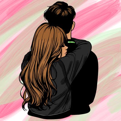 realistic girl hugging boyfriend from back