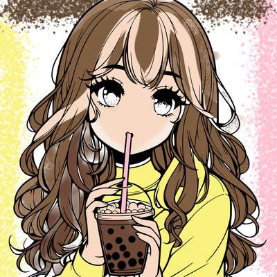 realistic girl drink a boba