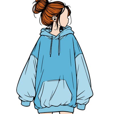 realistic girl with a oversized sweatshirt on and a bun