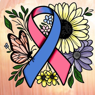 cancer awareness symbol with flowers and butterflies