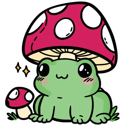 a cute frog with a mushroom hat