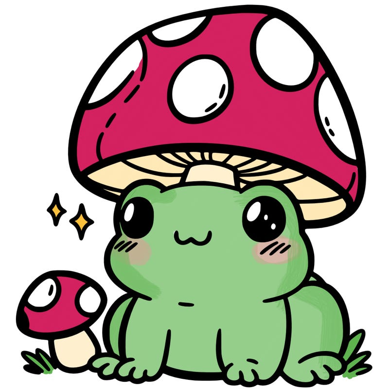 a cute frog with a mushroom hat