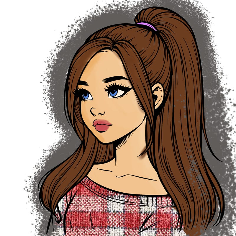 realistic girl with a high ponytail