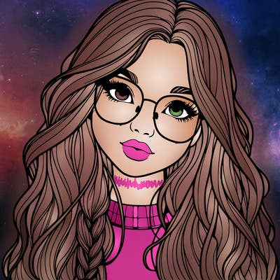 girl with long hair and freckles and glasses realistic