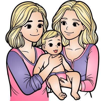 two realistic women holding one baby together